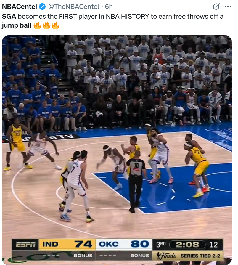 美媒群嘲亚历山大跳球后罚球：历史首人！若非SGA别人不会有哨